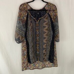 Vintage Wet Seal Lace Brown and Black Button Down Blouse Size L